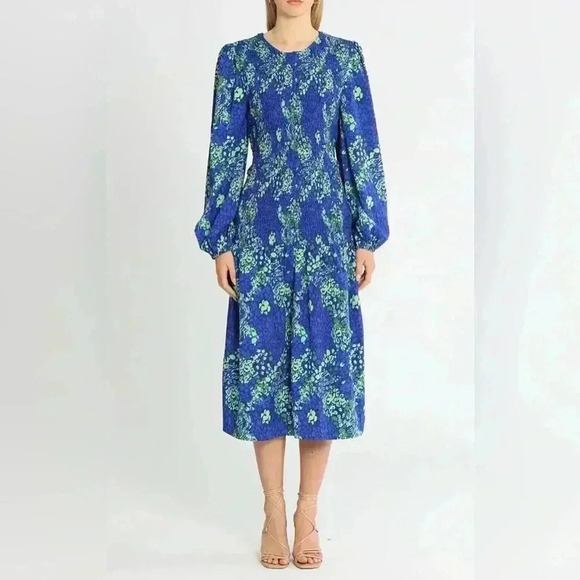 Never Fully Dressed Dresses & Skirts - Never Fully Dressed Blue  Scarlet Midi Dress  Dropped Waist Smocked